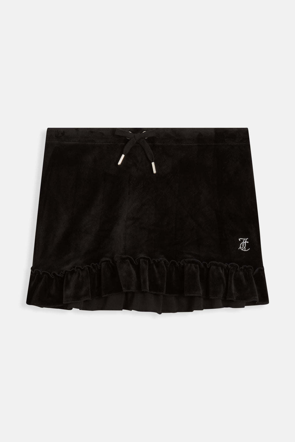 Minigonna Juicy in velluto con balza e logo in strass colore Nero