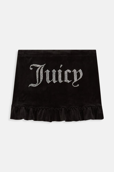 Minigonna Juicy in velluto con balza e logo in strass colore Nero