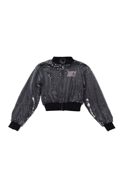Bomber Juicy in velluto con paillettes, zip frontale e logo a contrasto colore Nero