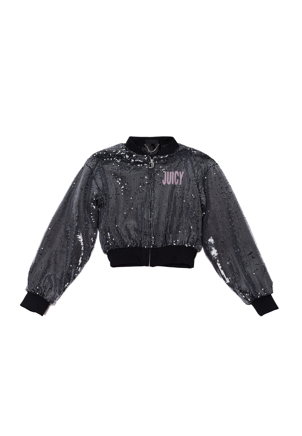 Bomber Juicy in velluto con paillettes, zip frontale e logo a contrasto colore Nero