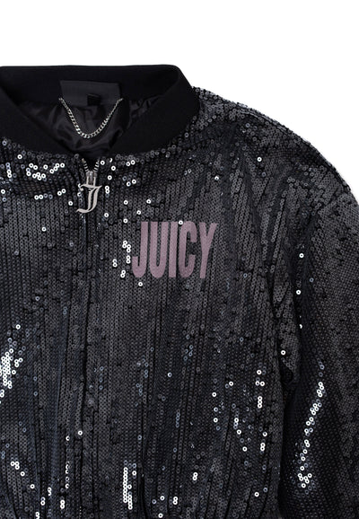 Bomber Juicy in velluto con paillettes, zip frontale e logo a contrasto colore Nero