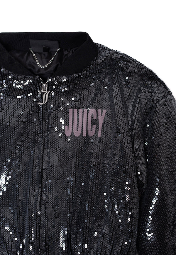 Bomber Juicy in velluto con paillettes, zip frontale e logo a contrasto colore Nero