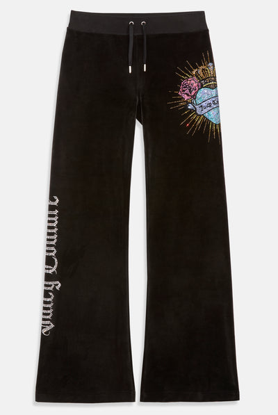 Pantaloni Nero a gamba larga con logo strass Sacred Heart