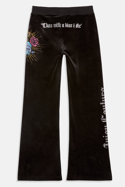 Pantaloni Nero a gamba larga con logo strass Sacred Heart