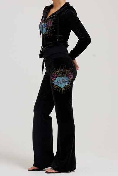 Felpa Nera con maxi logo strass Sacred Heart