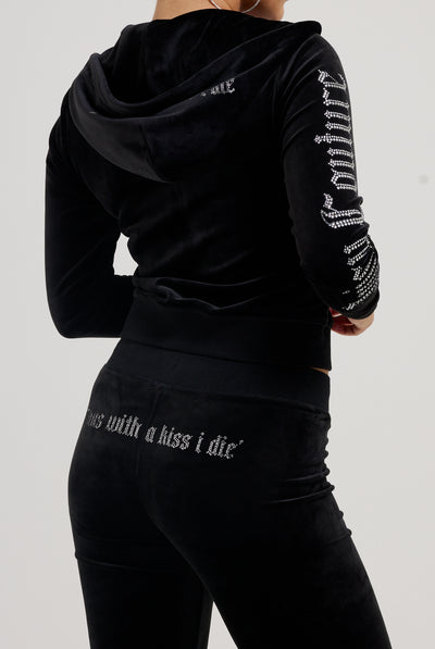 Felpa Nera con maxi logo strass Sacred Heart