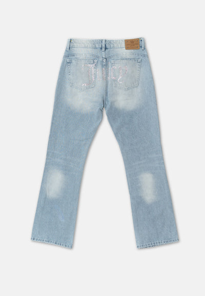 Jeans bootcut con logo Juicy in strass Light Wash