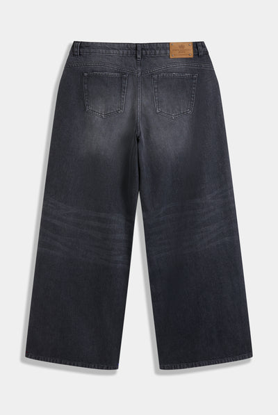 Jeans Diamante a gamba ampia con strass in denim nero