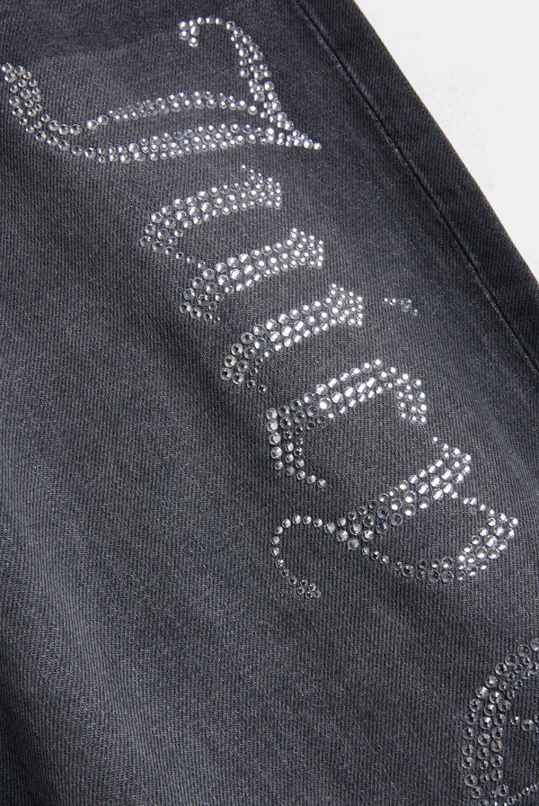 Jeans Diamante a gamba ampia con strass in denim nero