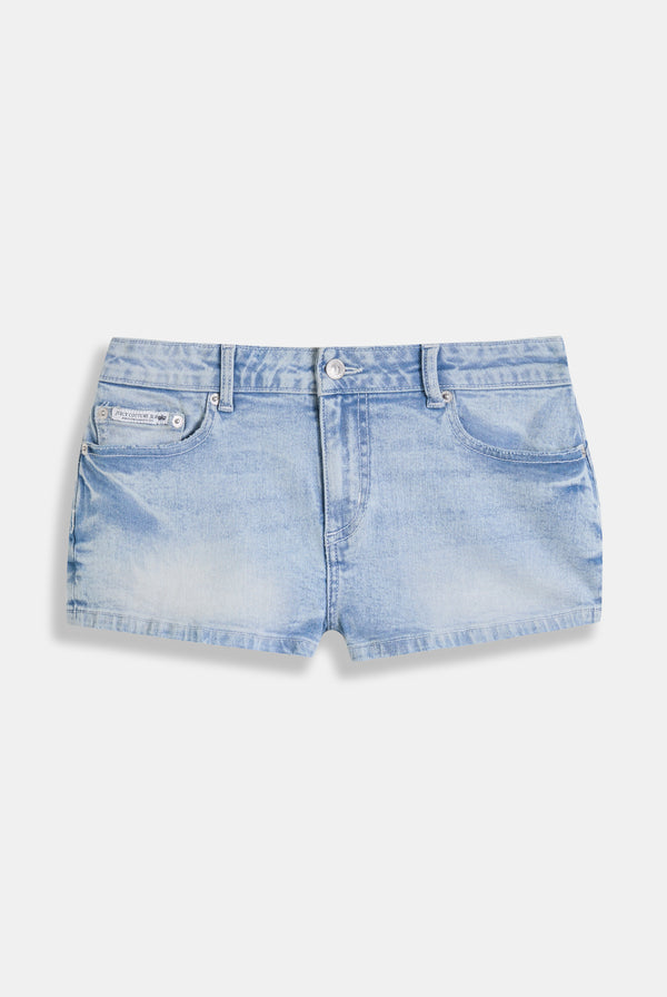 Pantaloncini Diamante aderenti con strass in denim blu chiaro