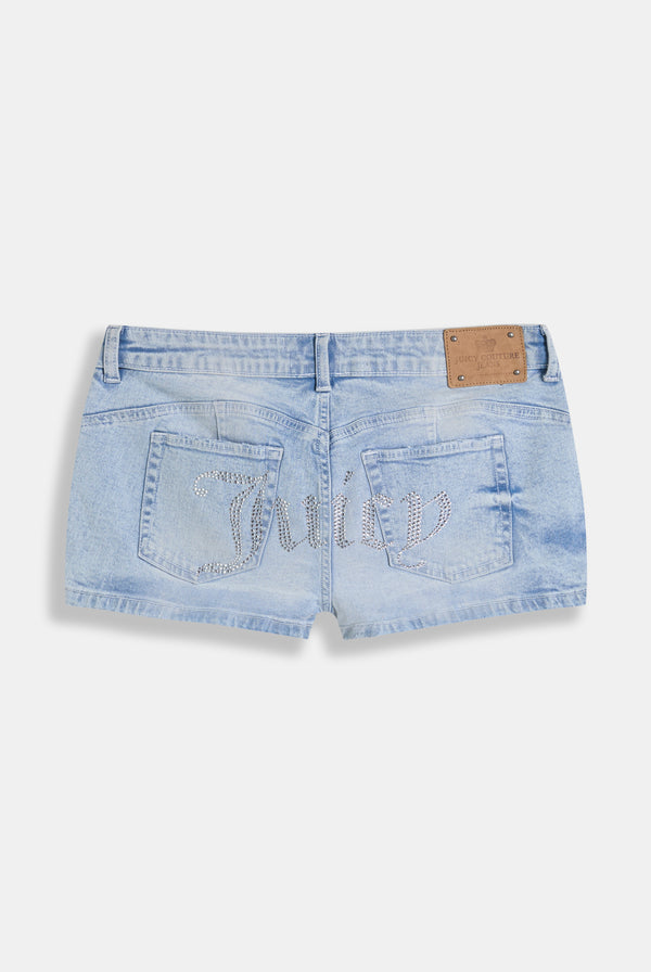 Pantaloncini Diamante aderenti con strass in denim blu chiaro
