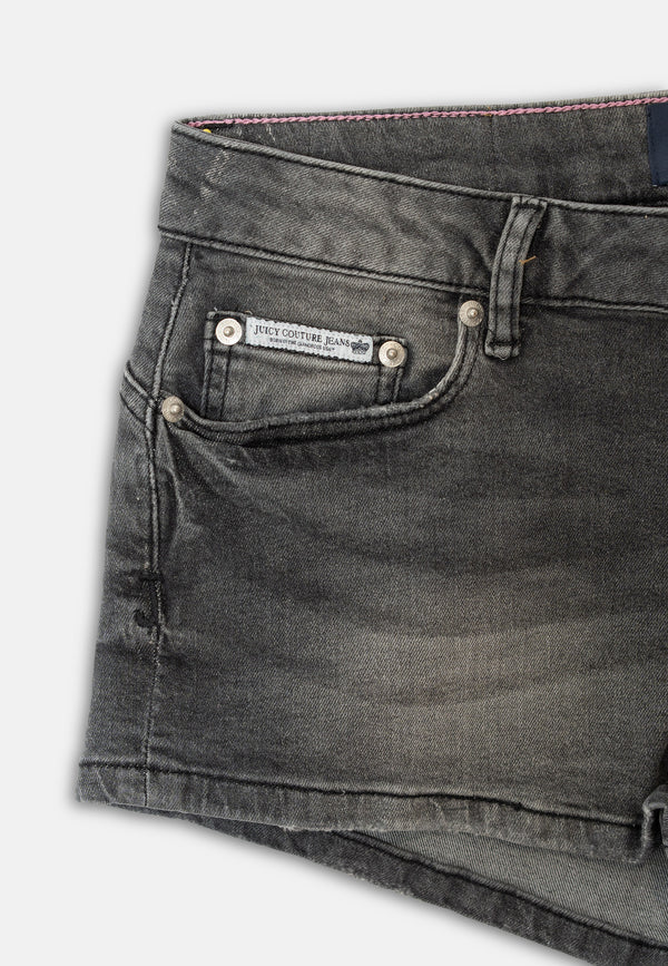 Pantaloncini in denim stretch con logo Juicy in strass Washed Black