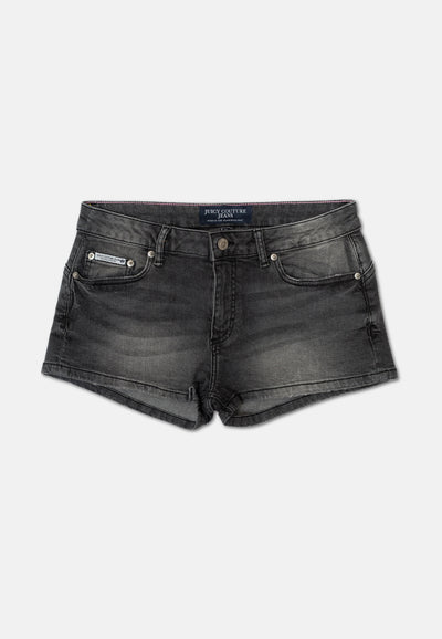 Pantaloncini in denim stretch con logo Juicy in strass Washed Black