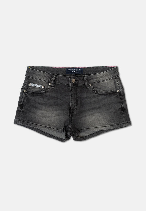 Pantaloncini in denim stretch con logo Juicy in strass Washed Black