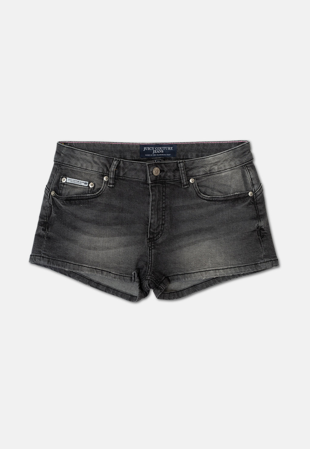 Pantaloncini in denim stretch con logo Juicy in strass Washed Black