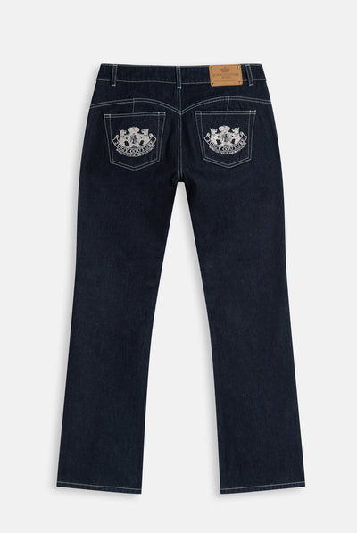 Jeans Bootcut a Vita Media con Ricamo Dog Crest sulla Tasca Posteriore – Lavaggio Blu Scuro