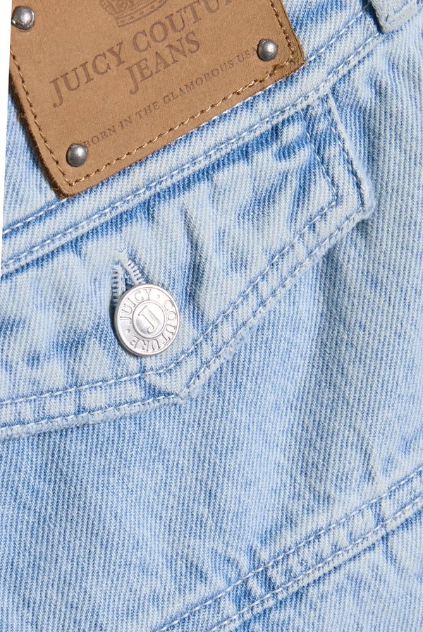 Minigonna Crest plissettata in denim blu chiaro