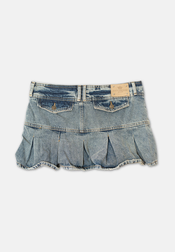 Crest mini gonna plissé in denim Vintage Wash