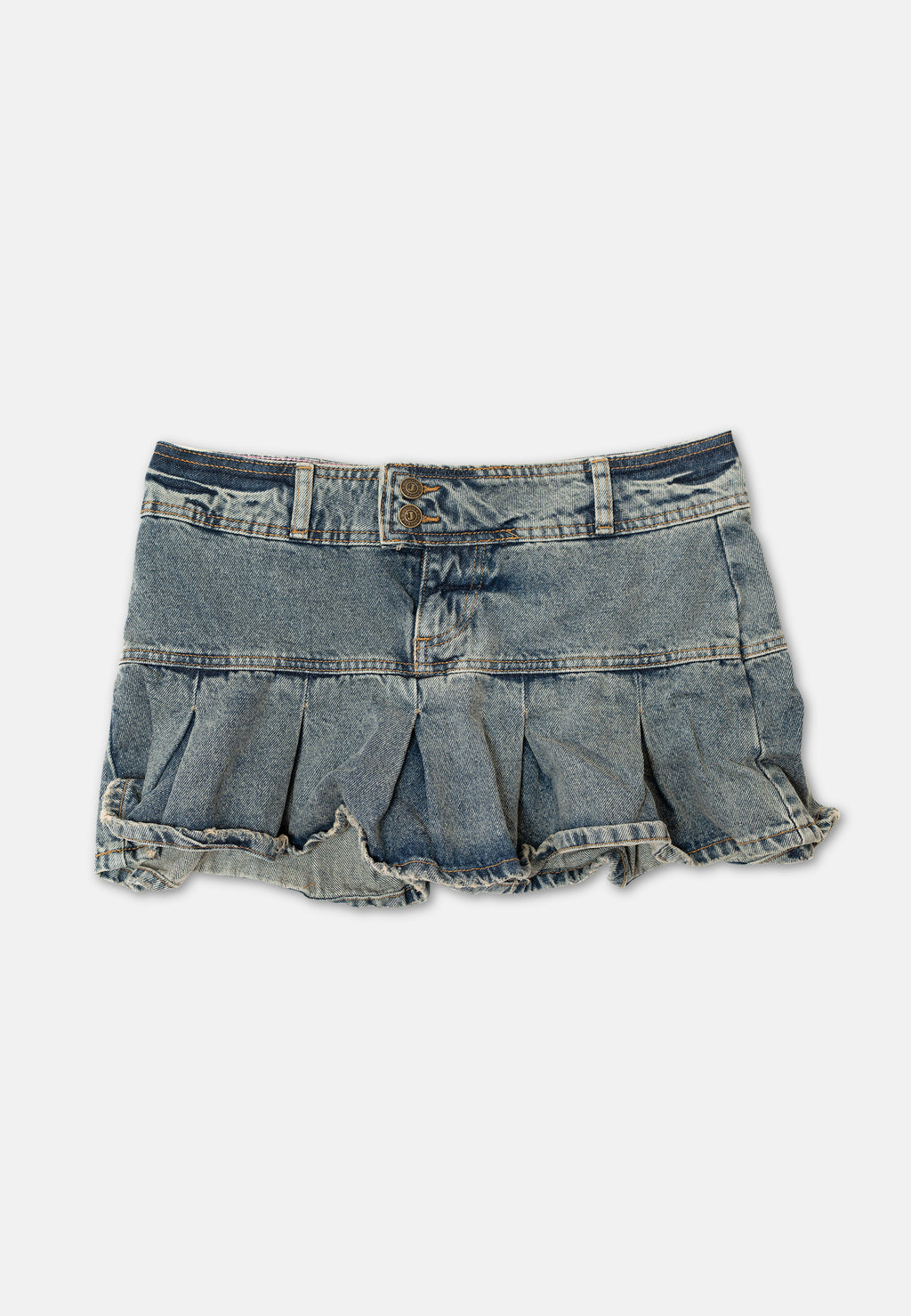 Crest mini gonna plissé in denim Vintage Wash