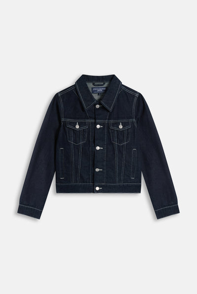 Giacca Aderente in Denim con Ricamo Dog Crest – Lavaggio Blu Scuro
