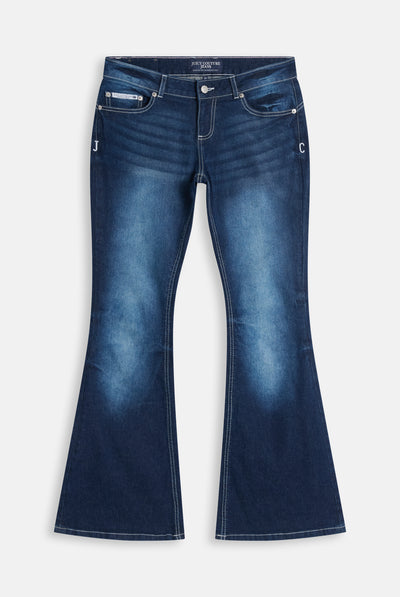 Jeans Flare a Vita Bassa con Logo Juicy in Strass – Lavaggio Medio