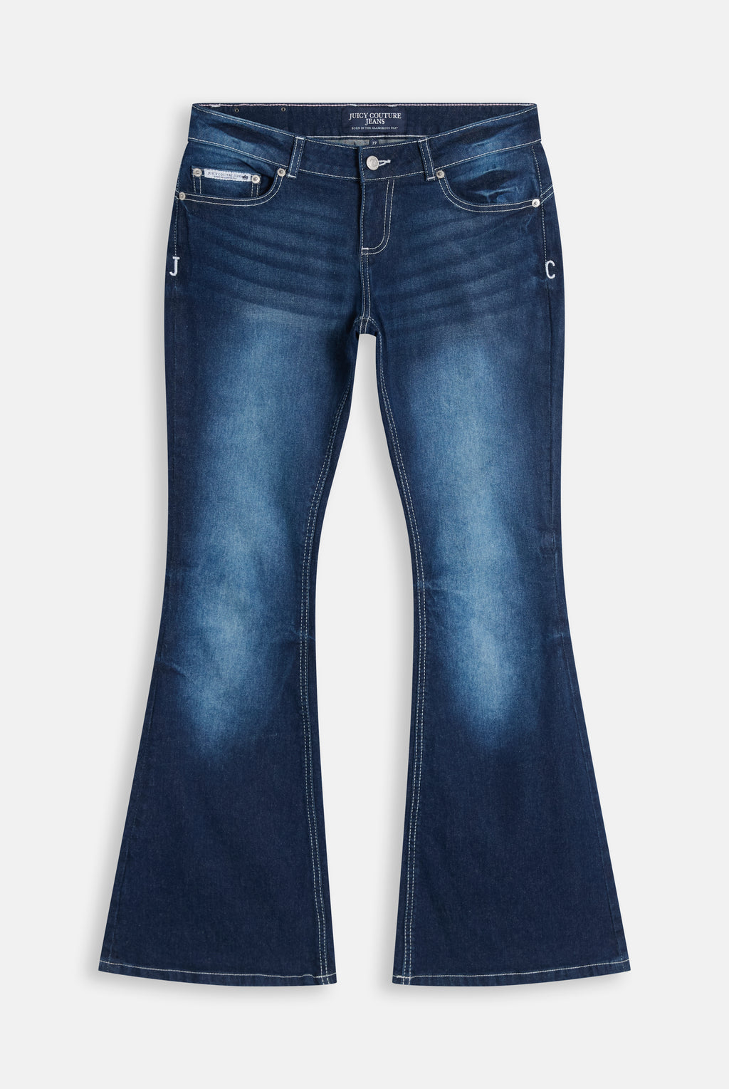 Jeans Flare a Vita Bassa con Logo Juicy in Strass – Lavaggio Medio