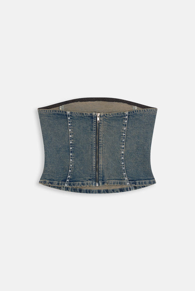 Corsetto in Denim con Borchie e Logo Juicy Applicato – Lavaggio Medio Sabbia