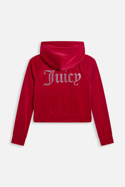 Felpa Madison in Velluto con Logo Juicy in Strass – Rosso Lampone