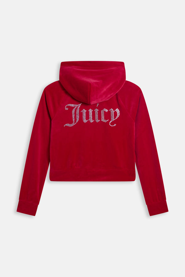 Felpa Madison in Velluto con Logo Juicy in Strass – Rosso Lampone