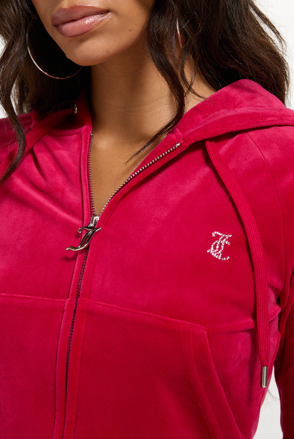 Felpa Madison in Velluto con Logo Juicy in Strass – Rosso Lampone