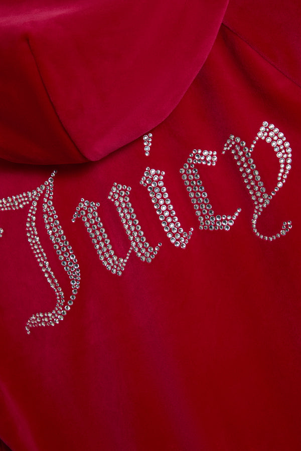 Felpa Madison in Velluto con Logo Juicy in Strass – Rosso Lampone