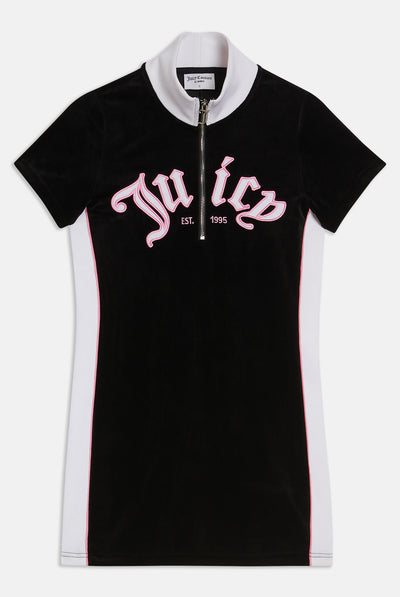 Abito corto Juicy aderente con zip frontale e logo a contrasto colore nero