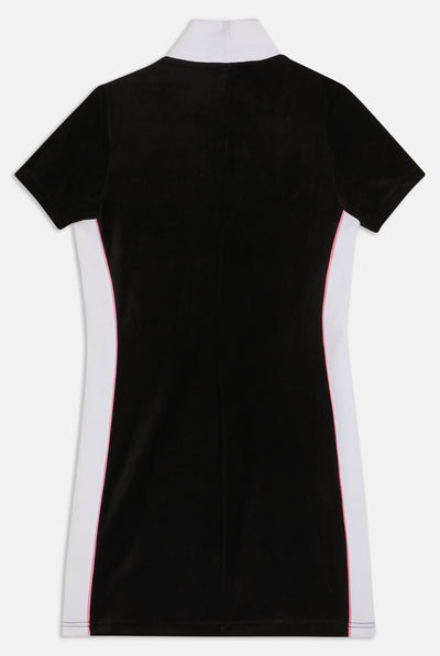 Abito corto Juicy aderente con zip frontale e logo a contrasto colore nero