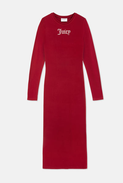 Abito Dizzie Rosso rubino con logo strass