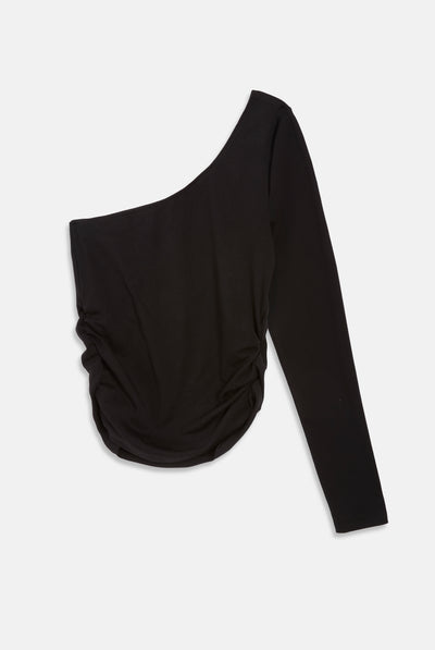 Top monospalla Nella Nero con logo strass