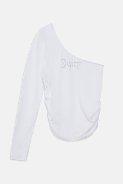 Top monospalla Nella Biano con logo strass