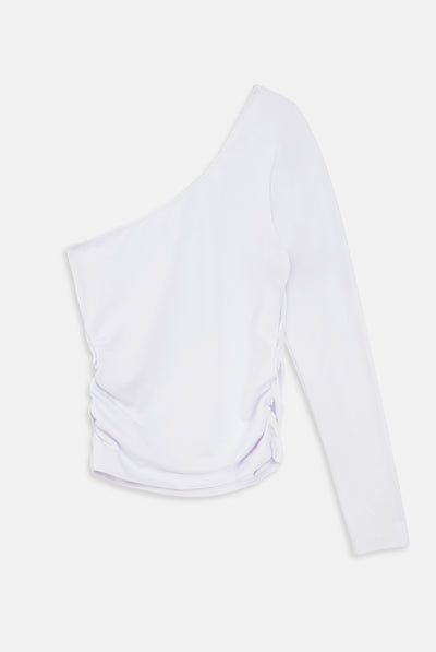 Top monospalla Nella Biano con logo strass