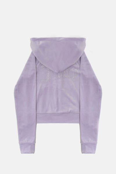 Felpa in velluto Madison con logo Juicy in strass colore Lilla