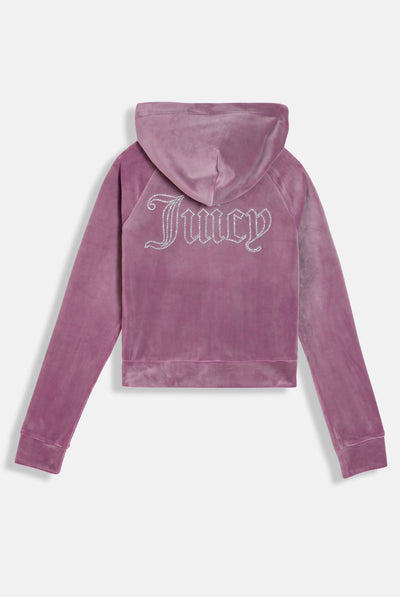 Felpa Madison Outline corta con cappuccio e logo Juicy in diamanti  Viola