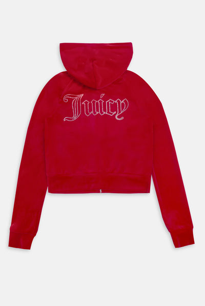 Felpa Madison Outline corta con cappuccio e logo Juicy in diamanti  Rossa