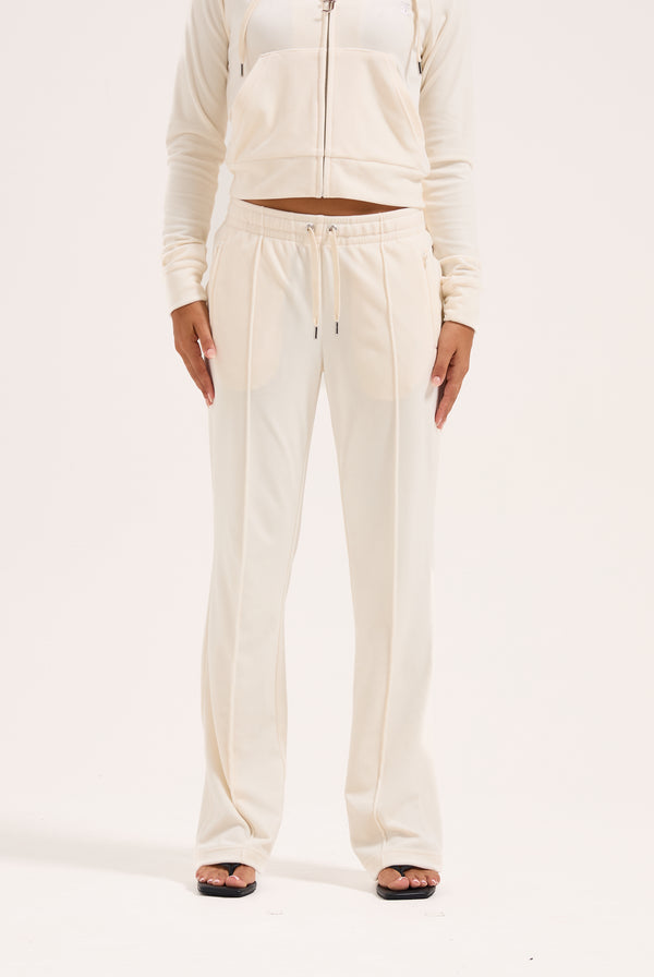 Pantaloni in velluto Tina con logo Juicy in strass colore Panna