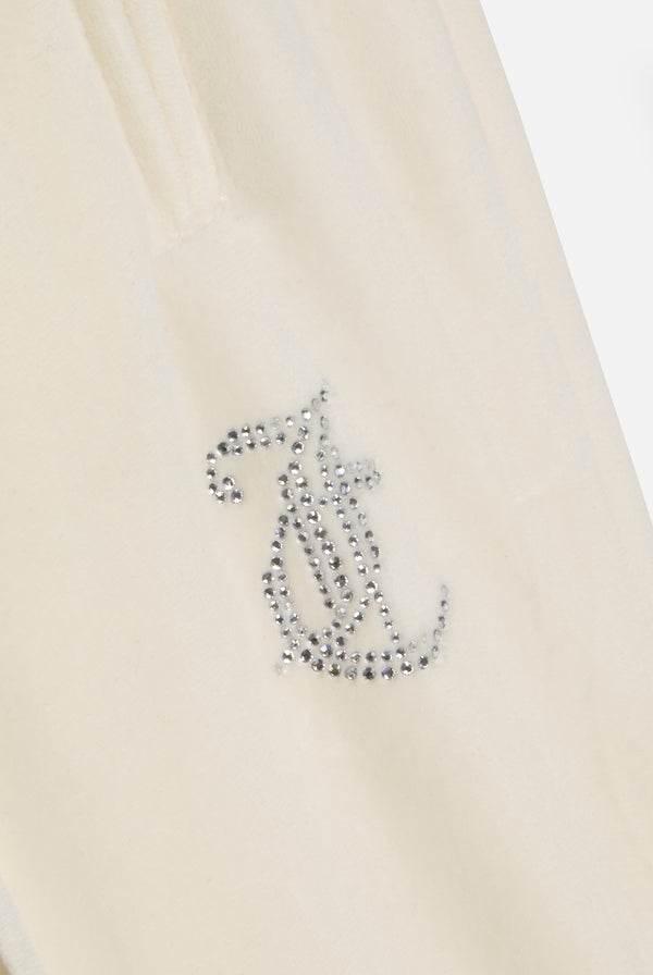 Pantaloni in velluto Tina con logo Juicy in strass colore Panna