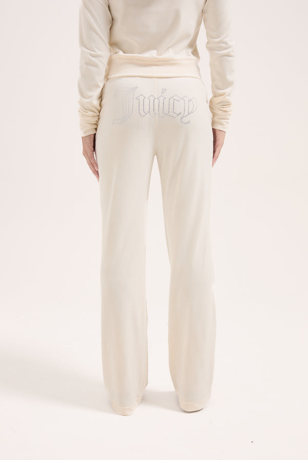 Pantaloni in velluto Tina con logo Juicy in strass colore Panna
