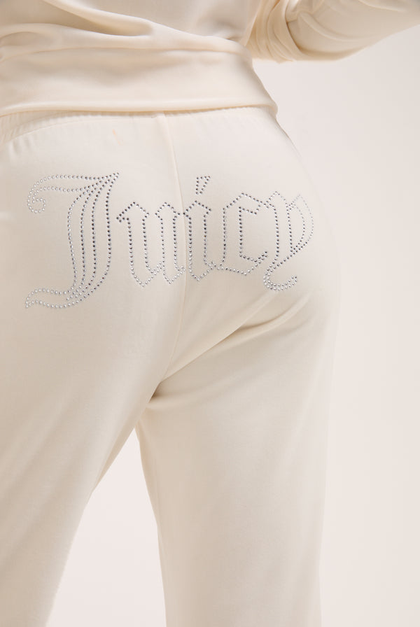 Pantaloni in velluto Tina con logo Juicy in strass colore Panna
