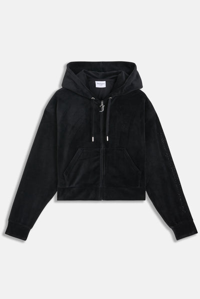 Felpa crop oversize Iccle con cappuccio e logo Juicy Couture in diamanti  Nero
