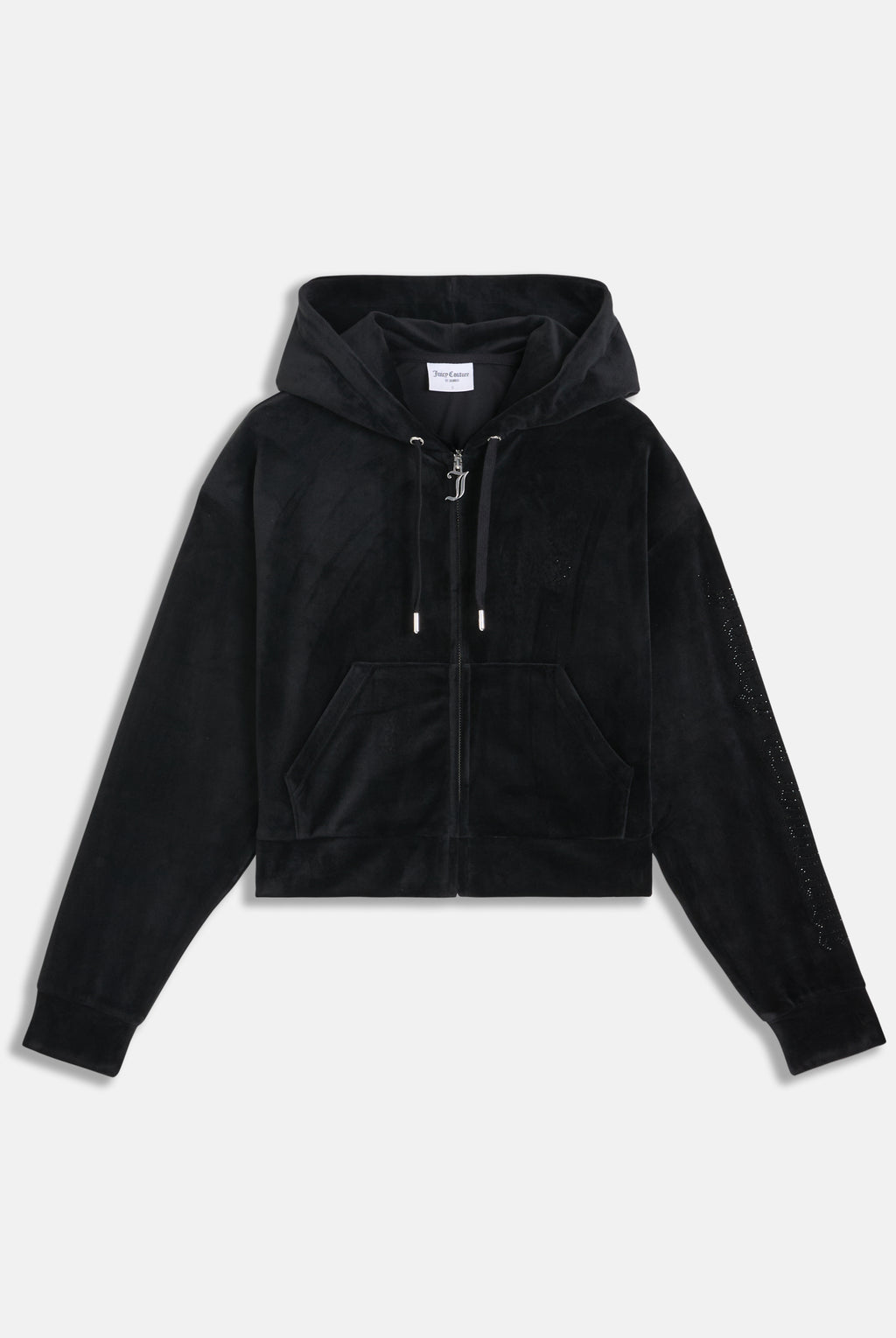 Felpa crop oversize Iccle con cappuccio e logo Juicy Couture in diamanti  Nero