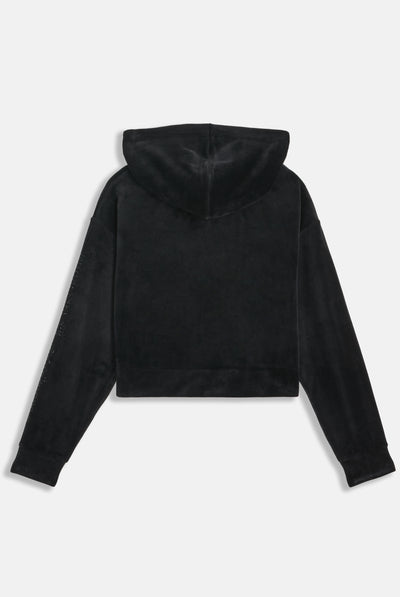 Felpa crop oversize Iccle con cappuccio e logo Juicy Couture in diamanti  Nero