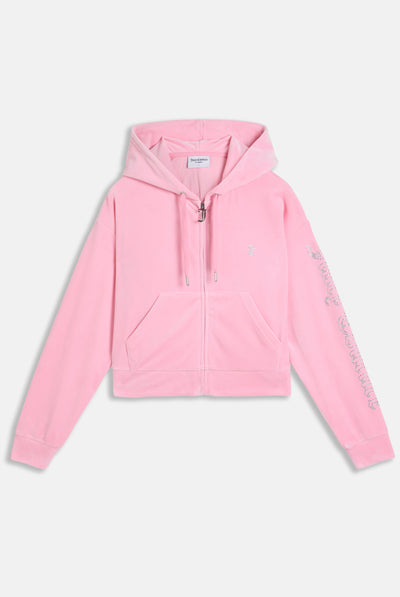 Felpa crop oversize Iccle con cappuccio e logo Juicy Couture in diamanti  Rosa Juicy