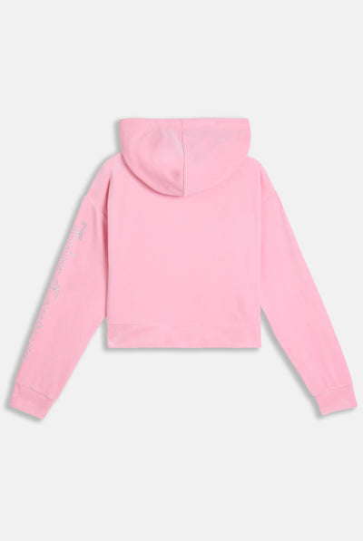 Felpa crop oversize Iccle con cappuccio e logo Juicy Couture in diamanti  Rosa Juicy
