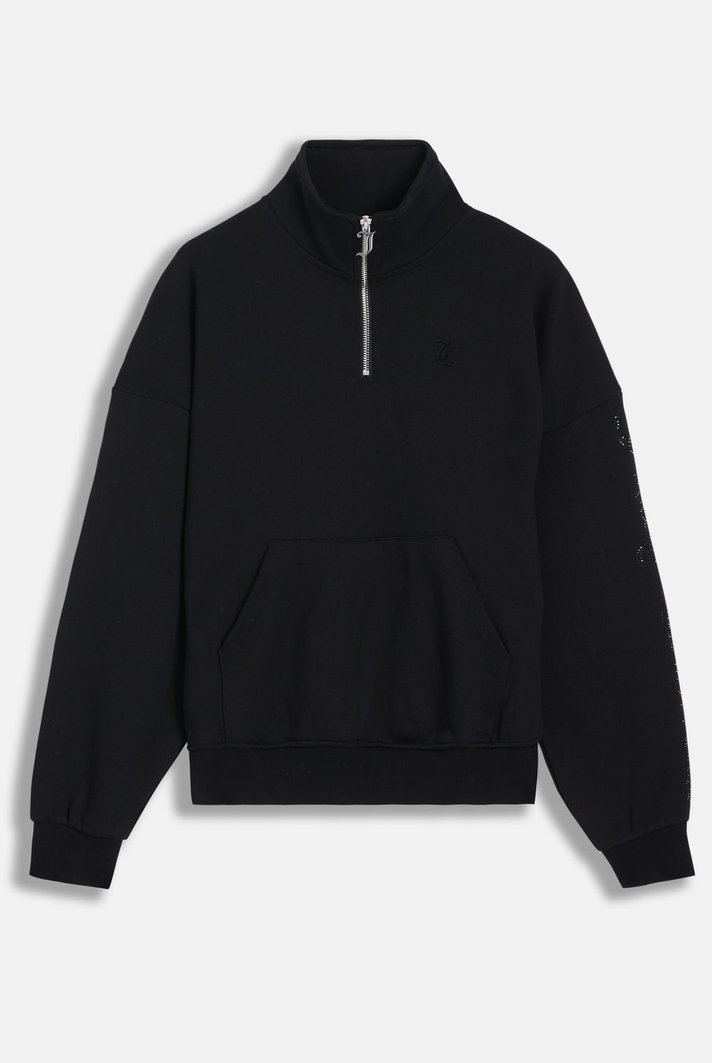 Felpa crop oversize con collo alto a mezza zip e logo Juicy Couture in diamanti  Nero